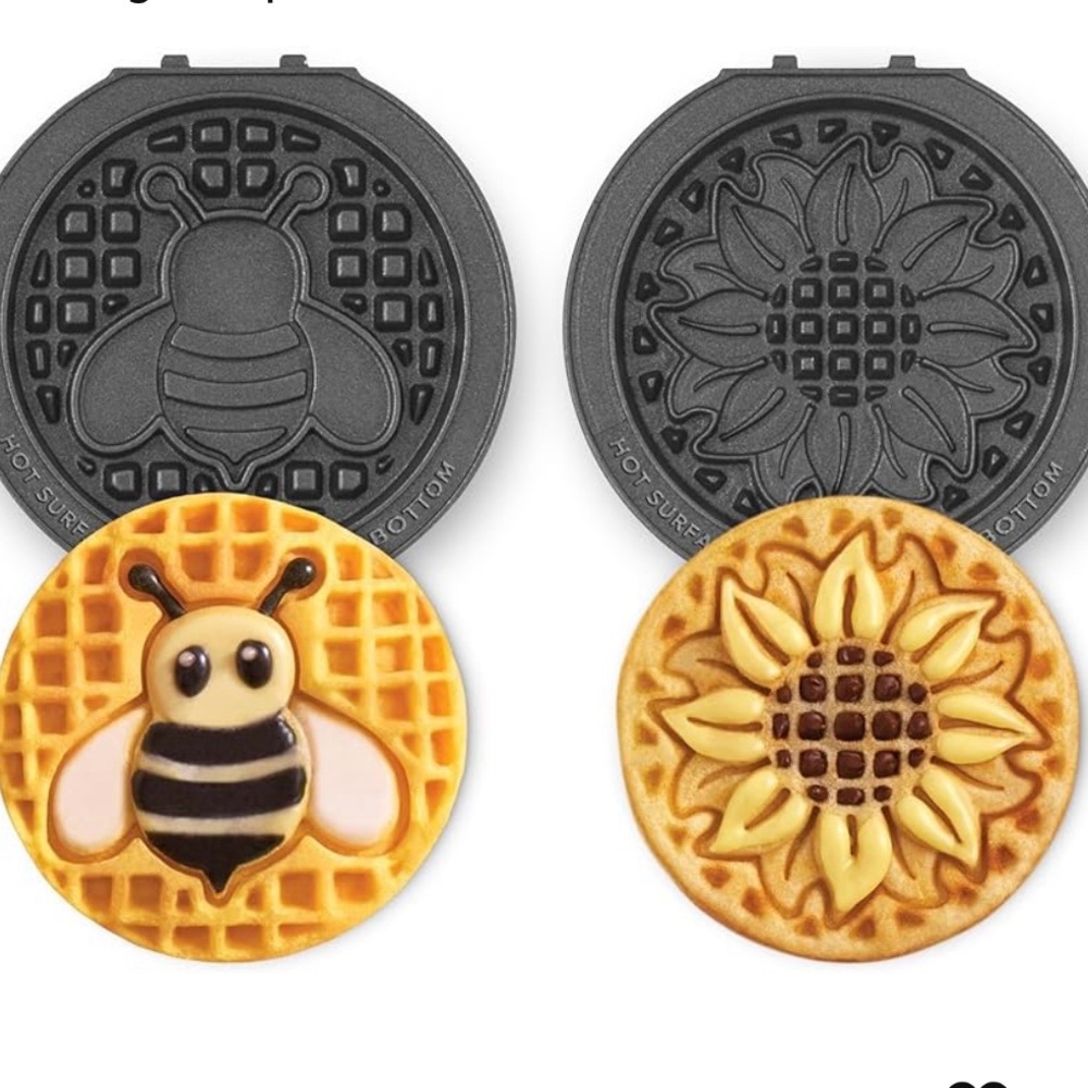 🆕-DASH -2Pc 4” Nonstick Removable Plate Pack for Dash Waffle Mkr Sunflower & Bee